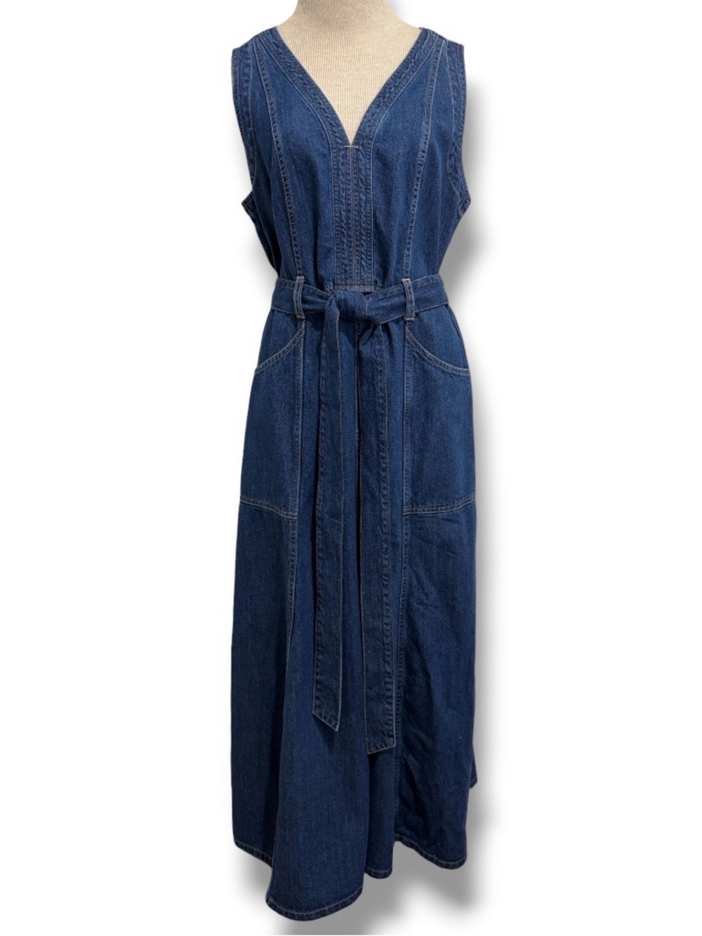Sundance Poppy Denim Midi Dress Sleeveless Belted Size 8 Western Boho Festival - Picture 2 of 15